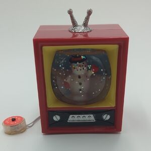 Retro TV Shaped Christmas Musical Box Snowman Red Lights Up Battery Operated